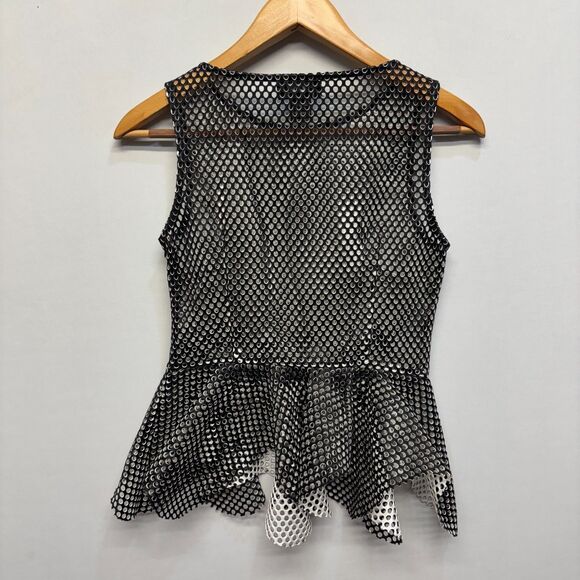 Gracia Women Laser Cut Sleeveless Top Blouse Size Small Black Peplum D064 -11 - Picture 11 of 14